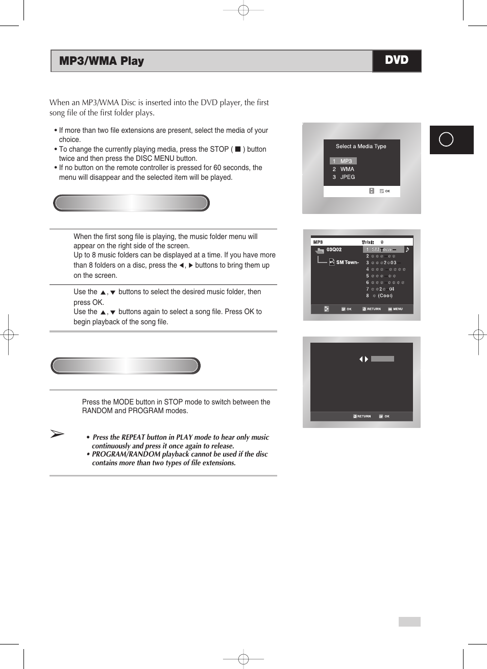 Mp3/wma play, Mp3/wma play dvd | Samsung V70 User Manual | Page 63 / 71