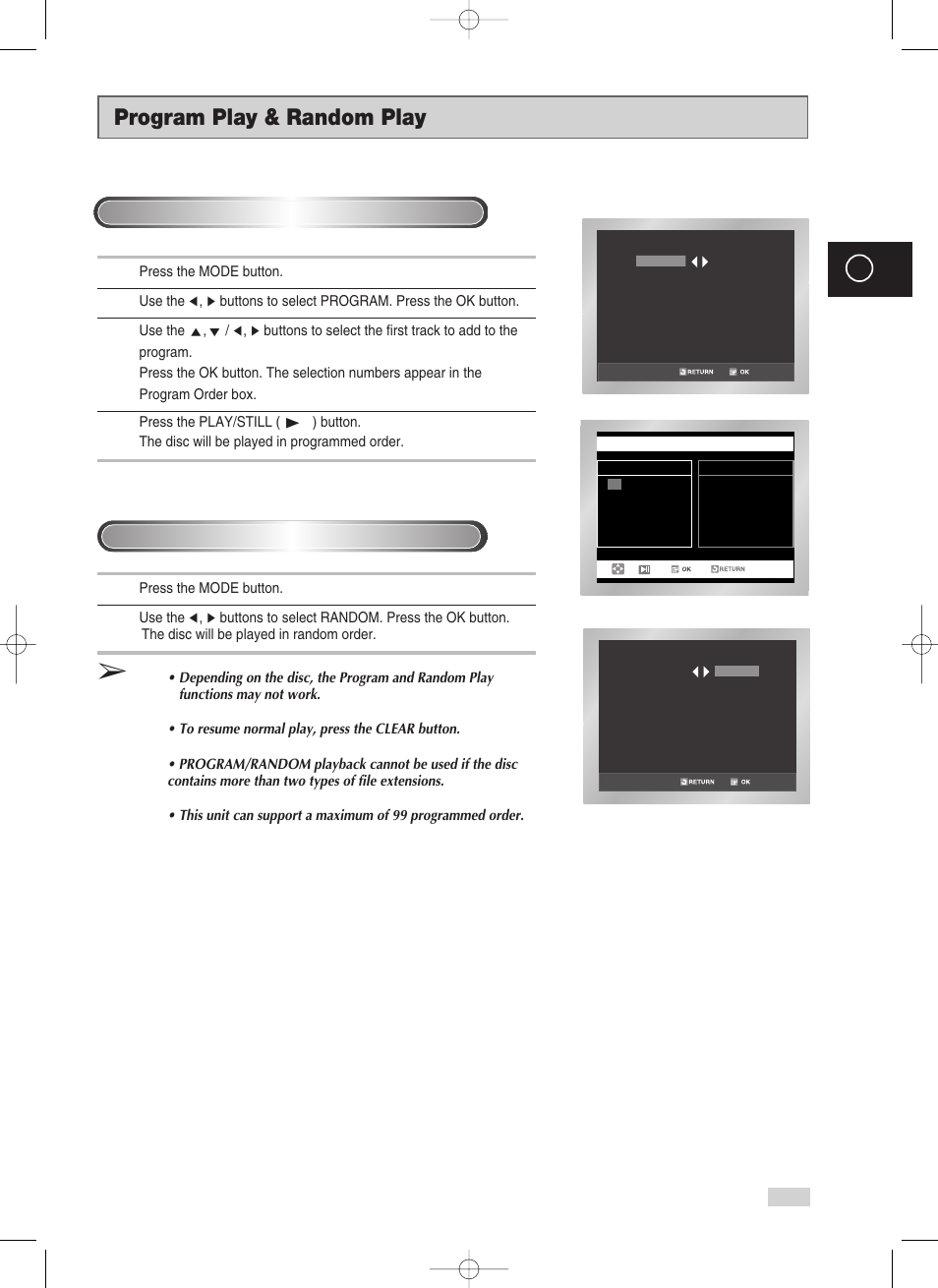 Program play & random play | Samsung V70 User Manual | Page 65 / 71
