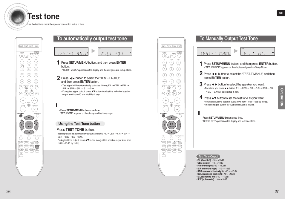Test tone | Samsung AV-R720 User Manual | Page 14 / 25