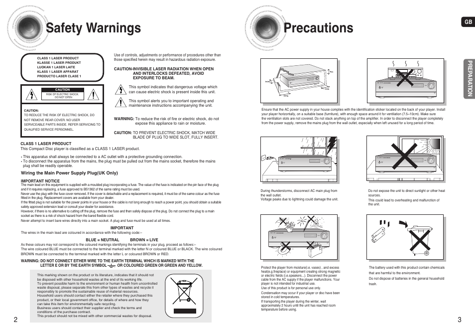 Safety warnings, Precautions | Samsung AV-R720 User Manual | Page 2 / 25