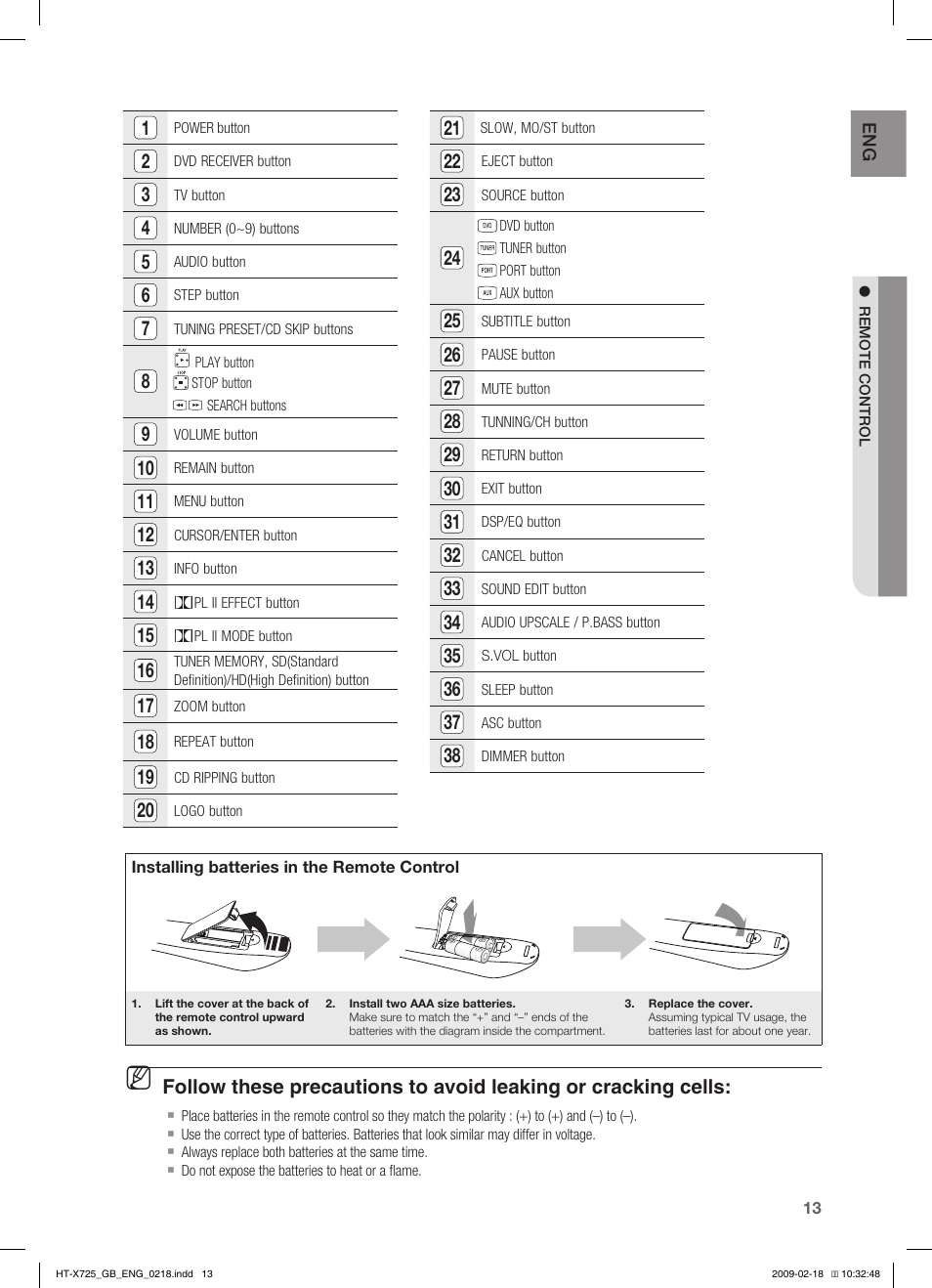 Samsung HT-X725G User Manual | Page 13 / 70