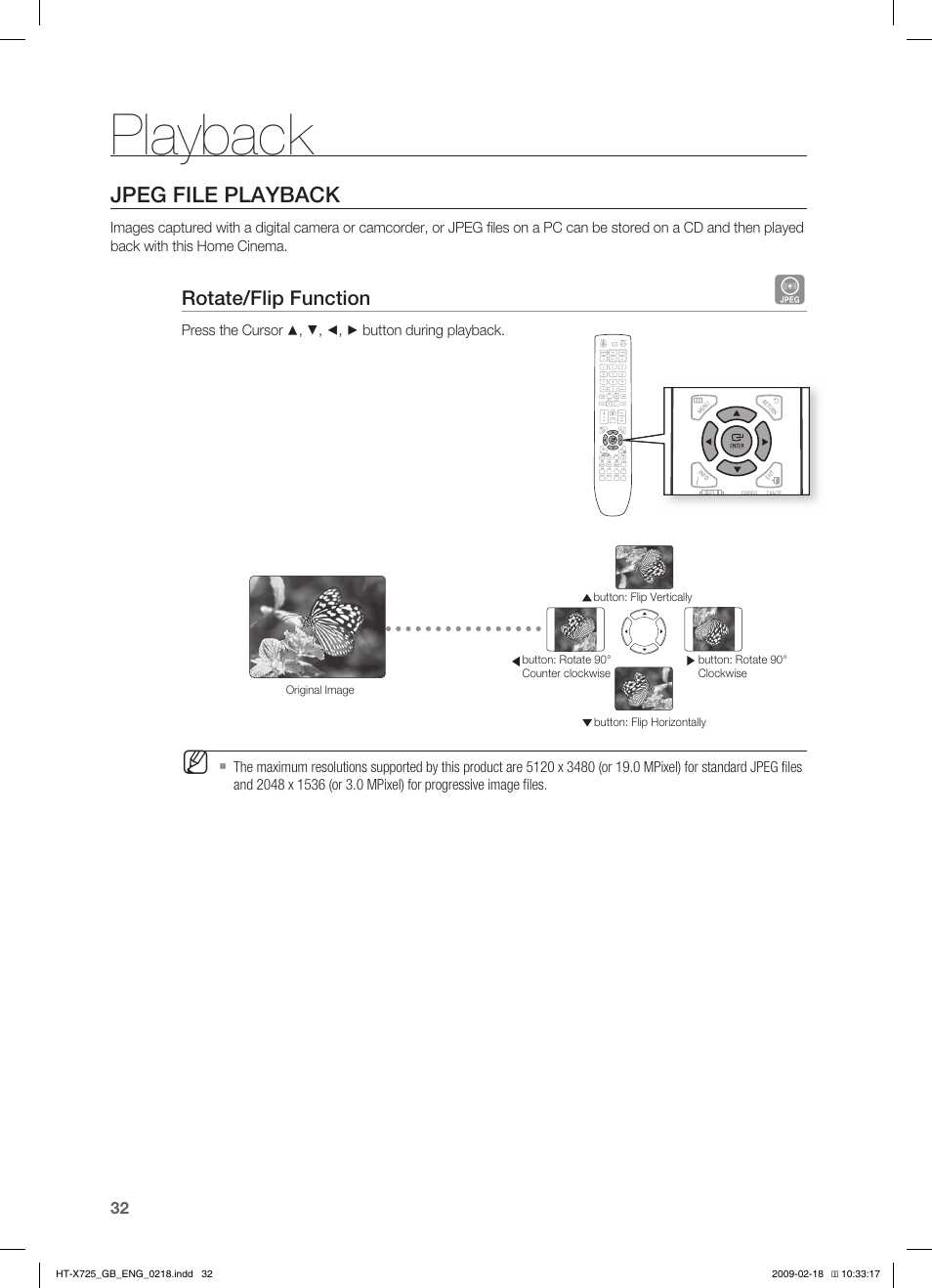 Playback, Jpeg file playback | Samsung HT-X725G User Manual | Page 32 / 70