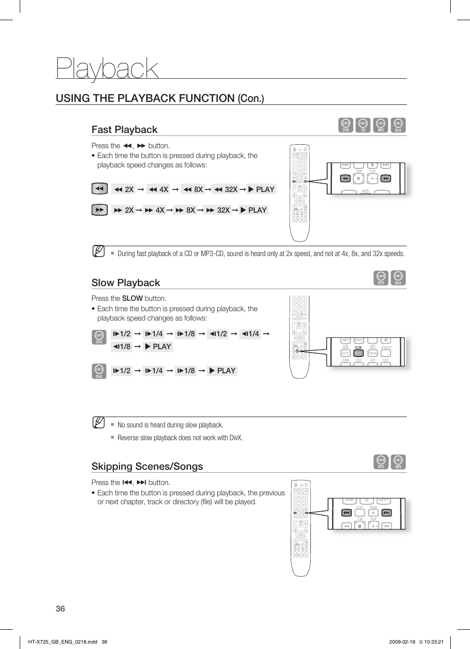 Playback | Samsung HT-X725G User Manual | Page 36 / 70