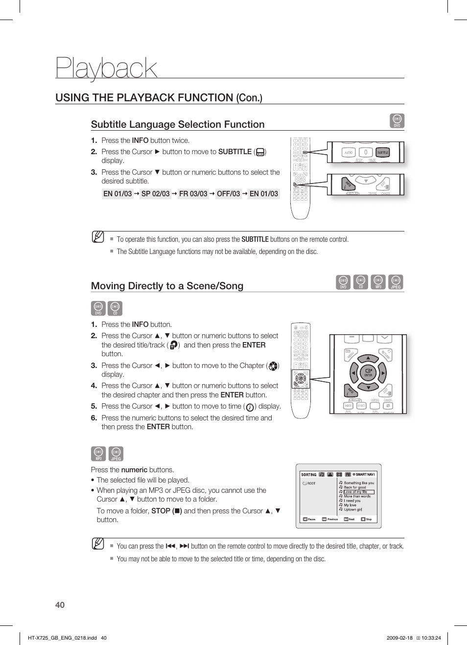 Playback | Samsung HT-X725G User Manual | Page 40 / 70