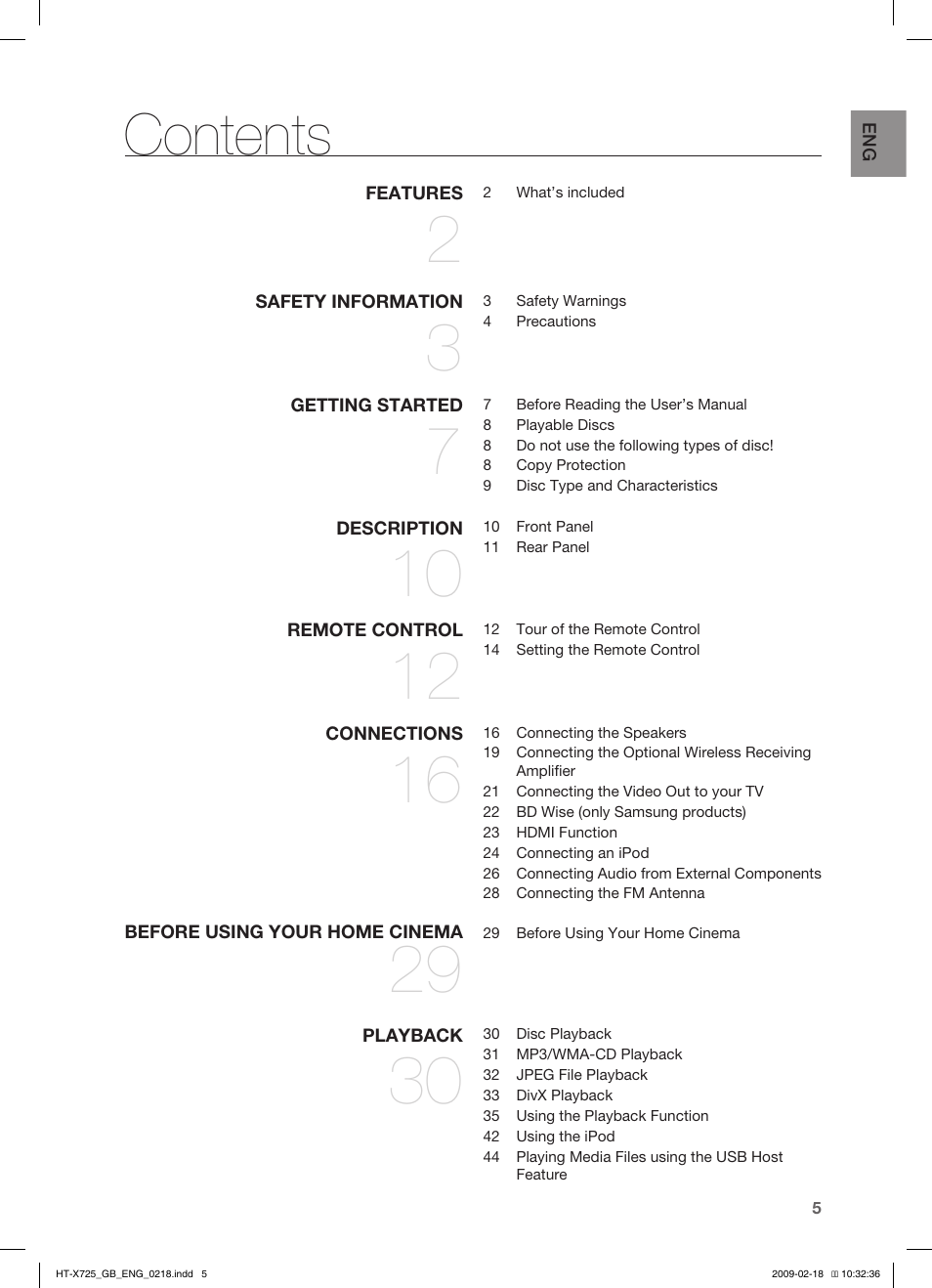 Samsung HT-X725G User Manual | Page 5 / 70