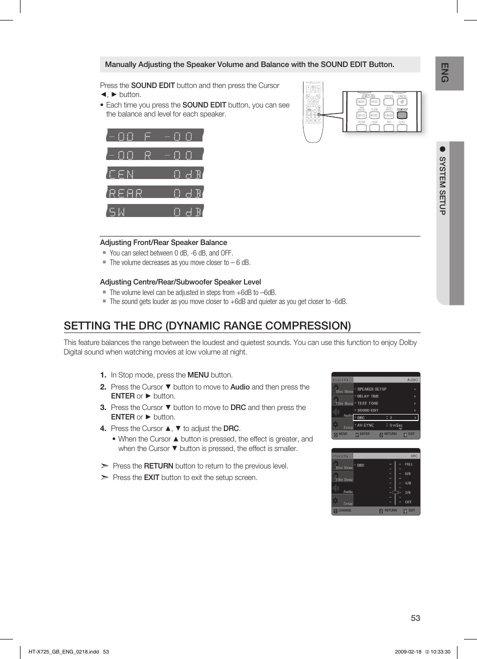 Setting the drc (dynamic range compression) | Samsung HT-X725G User Manual | Page 53 / 70