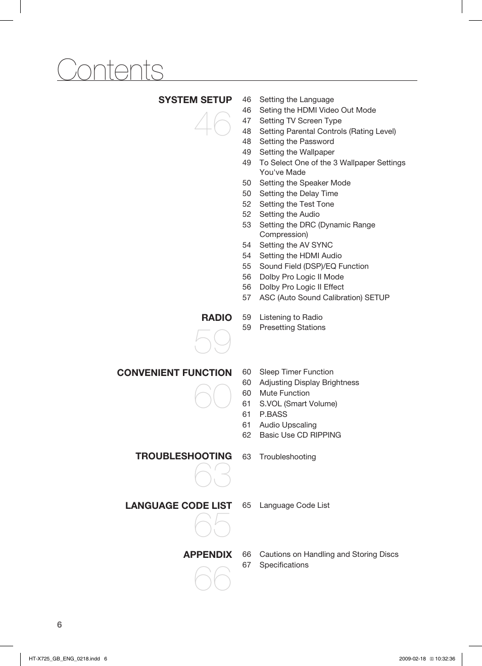 Samsung HT-X725G User Manual | Page 6 / 70