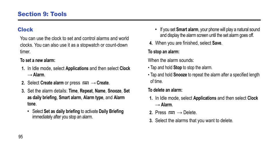 Section 9: tools, Clock | Samsung 07212010 User Manual | Page 100 / 137