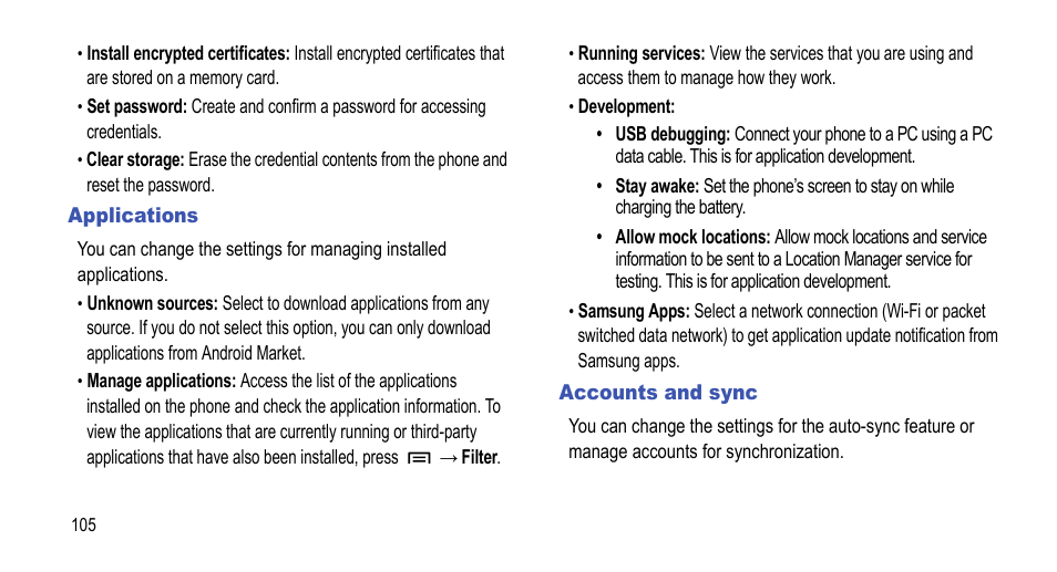 Applications, Accounts and sync | Samsung 07212010 User Manual | Page 110 / 137