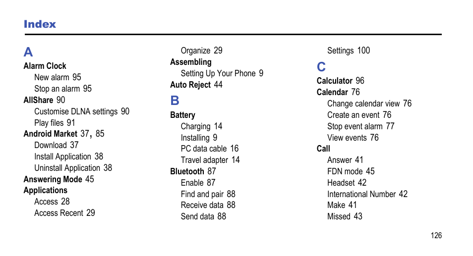 Index | Samsung 07212010 User Manual | Page 131 / 137