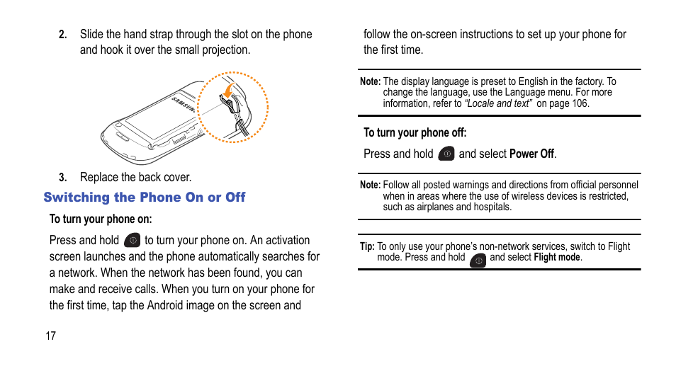 Switching the phone on or off | Samsung 07212010 User Manual | Page 22 / 137