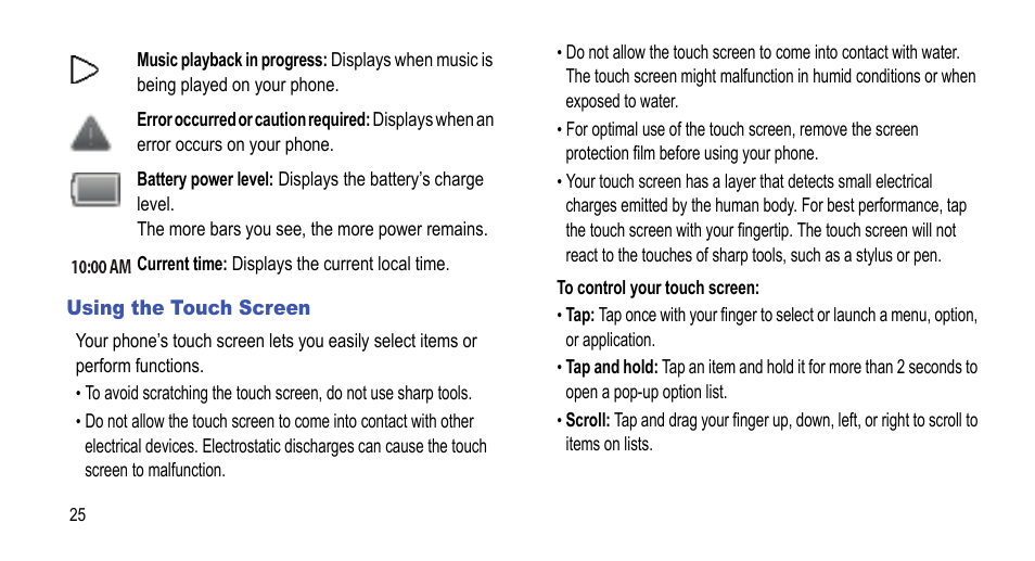 Using the touch screen | Samsung 07212010 User Manual | Page 30 / 137