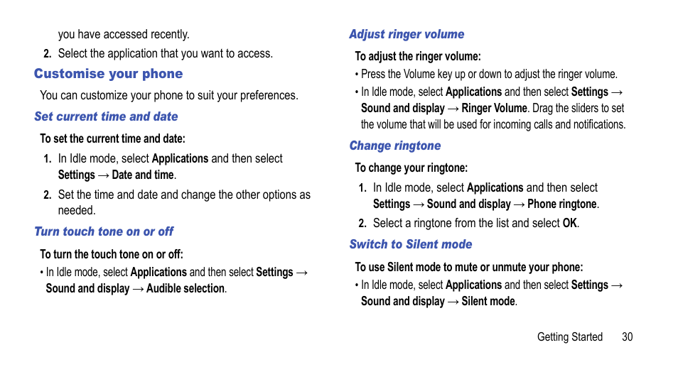 Customise your phone | Samsung 07212010 User Manual | Page 35 / 137