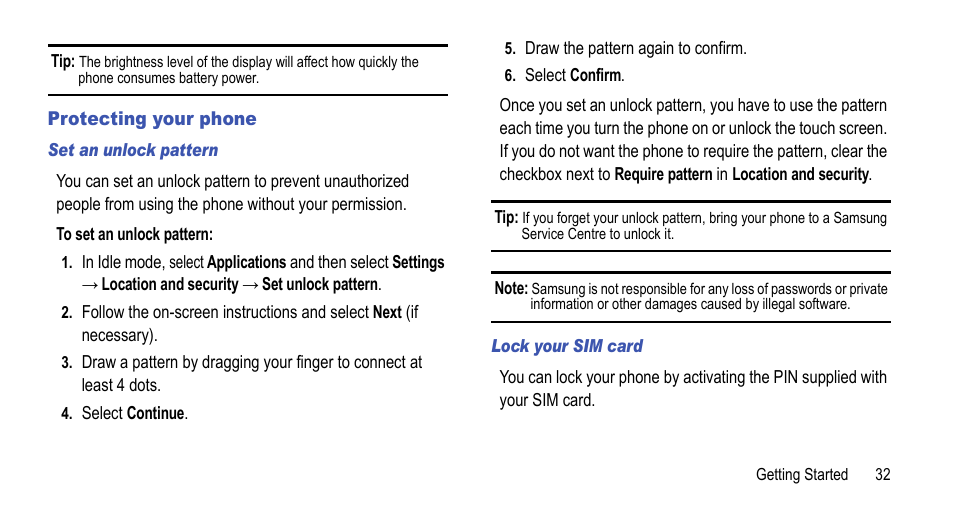 Protecting your phone | Samsung 07212010 User Manual | Page 37 / 137