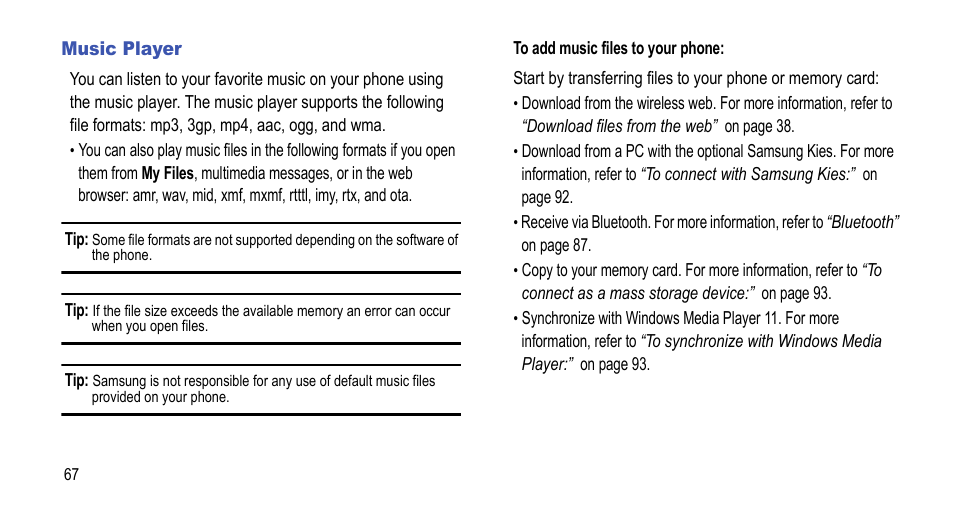 Music player | Samsung 07212010 User Manual | Page 72 / 137