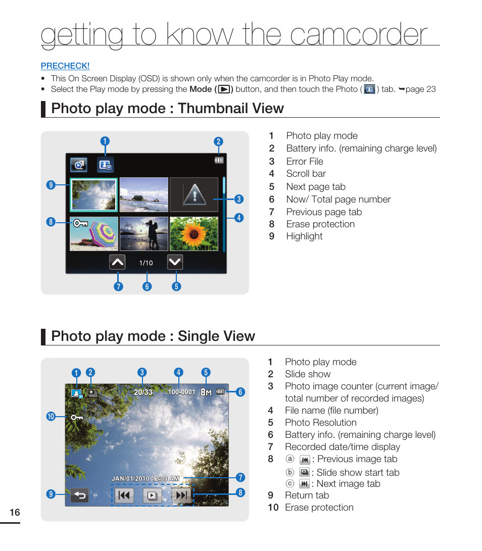 Getting to know the camcorder | Samsung HMX-E10WN User Manual | Page 26 / 98