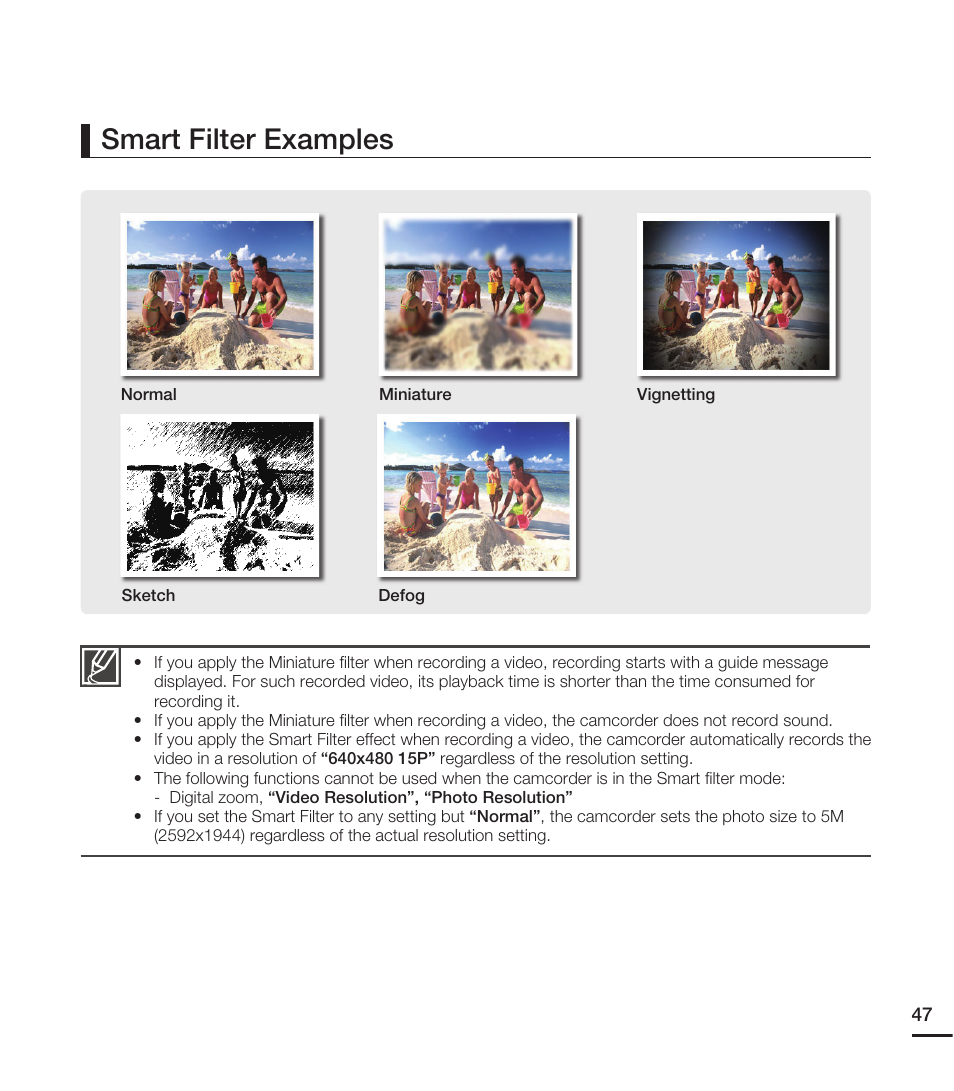 Smart filter examples | Samsung HMX-E10WN User Manual | Page 57 / 98