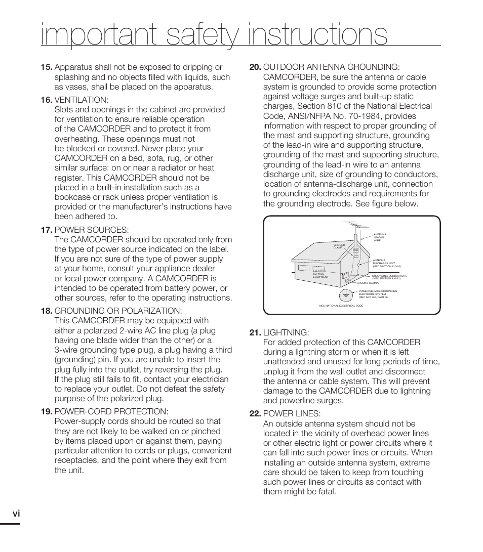 Important safety instructions | Samsung HMX-E10WN User Manual | Page 6 / 98