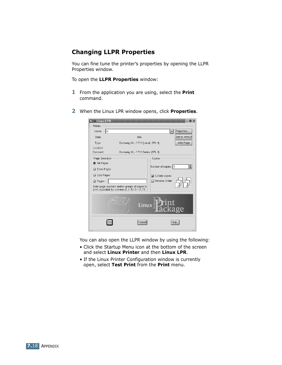 Changing llpr properties | Samsung ML-1710 User Manual | Page 135 / 146