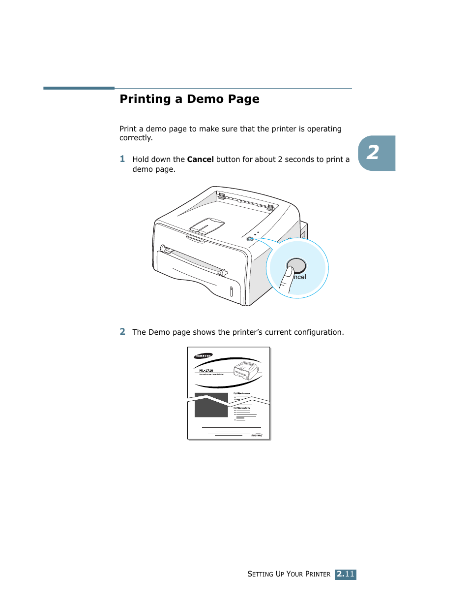 Printing a demo page | Samsung ML-1710 User Manual | Page 30 / 146