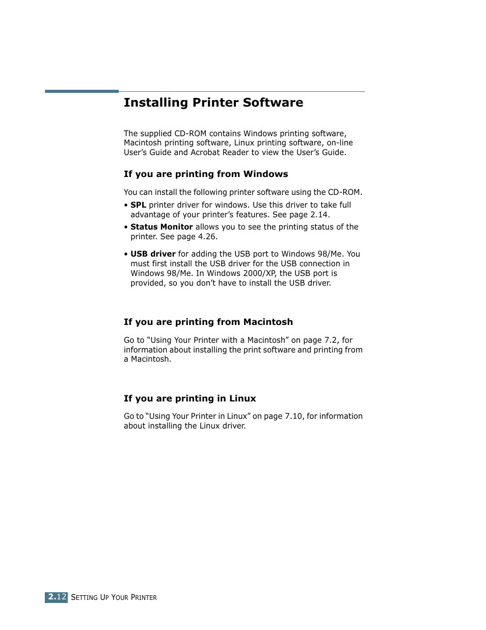 Installing printer software | Samsung ML-1710 User Manual | Page 31 / 146