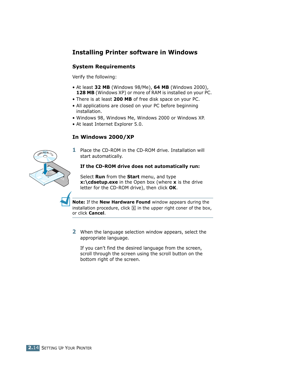 Installing printer software in windows | Samsung ML-1710 User Manual | Page 33 / 146