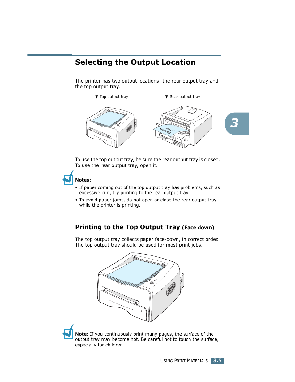 Selecting the output location, Printing to the top output tray (face down), Printing to the top output tray | Samsung ML-1710 User Manual | Page 42 / 146