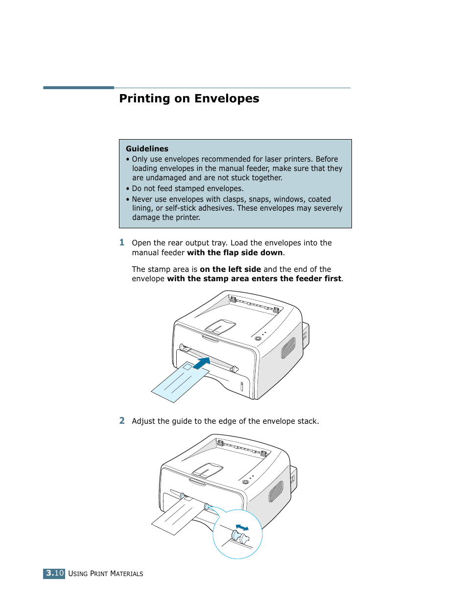 Printing on envelopes | Samsung ML-1710 User Manual | Page 47 / 146