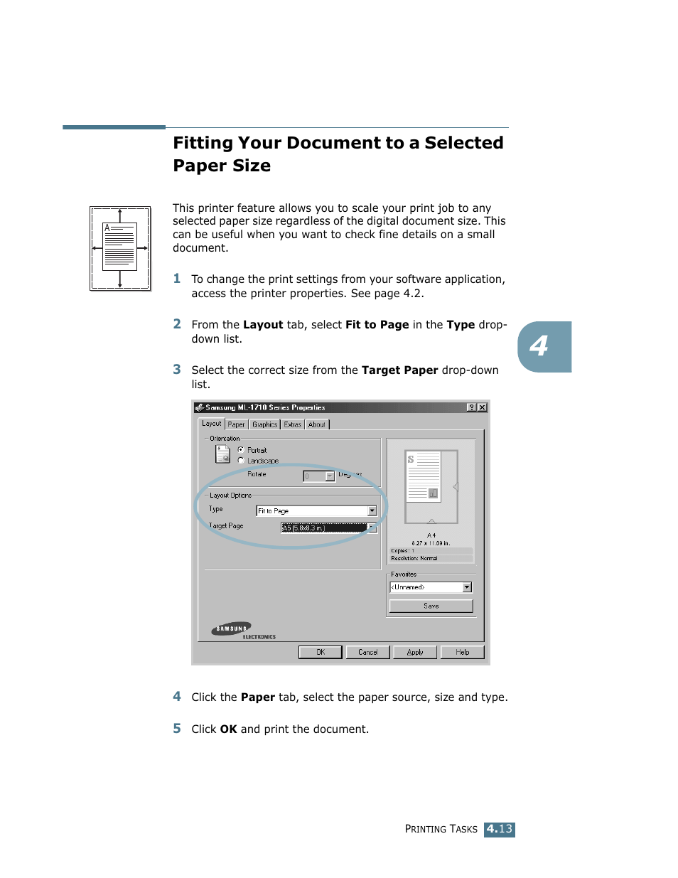 Fitting your document to a selected paper size | Samsung ML-1710 User Manual | Page 68 / 146