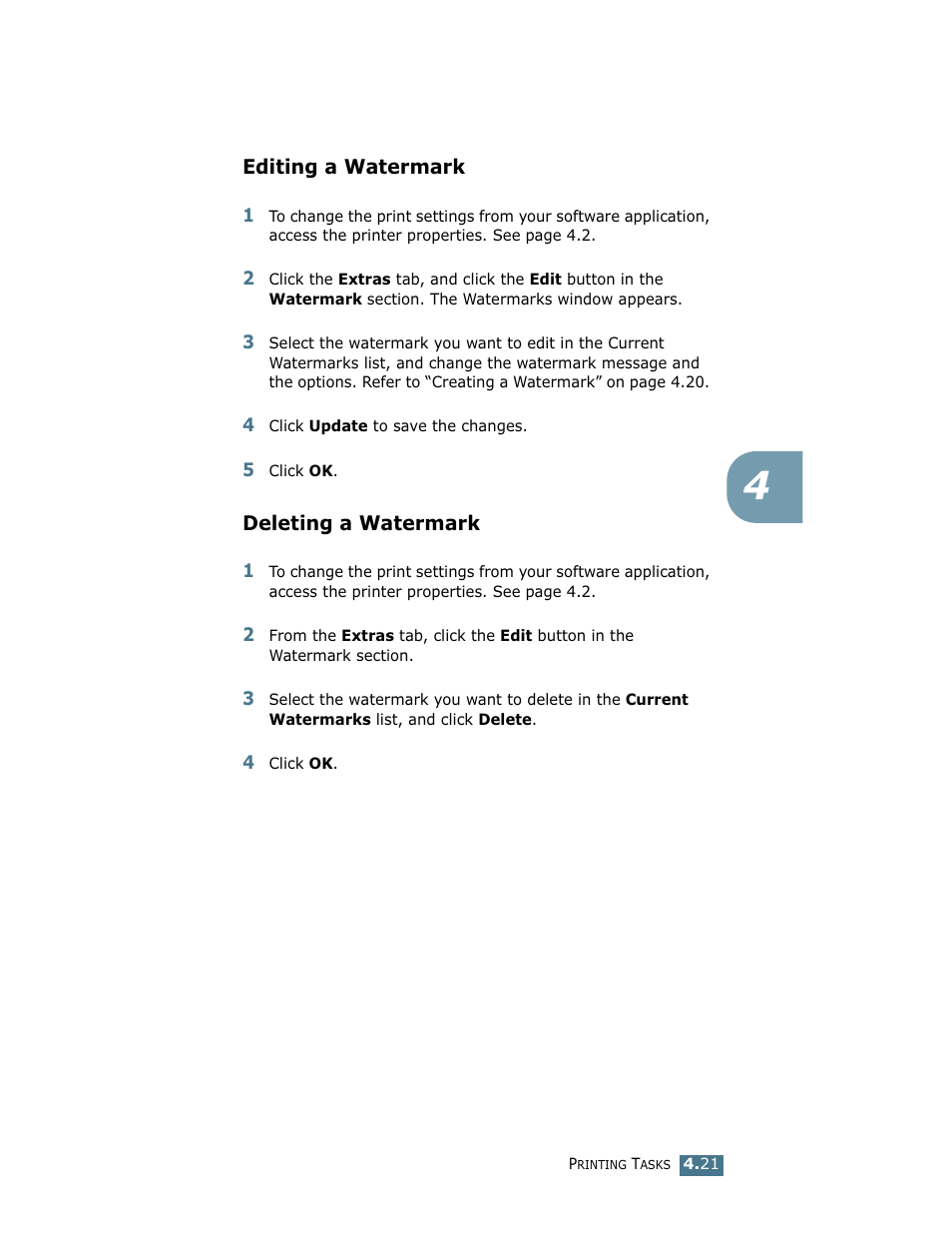 Editing a watermark, Deleting a watermark, Editing a watermark deleting a watermark | Samsung ML-1710 User Manual | Page 76 / 146