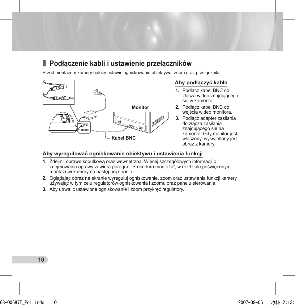 Podłączenie kabli i ustawienie przełączników | Samsung SCC-B5354 User Manual | Page 46 / 53