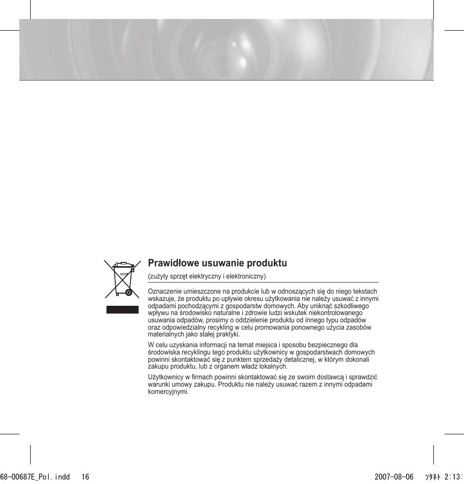 Prawidłowe usuwanie produktu | Samsung SCC-B5354 User Manual | Page 52 / 53