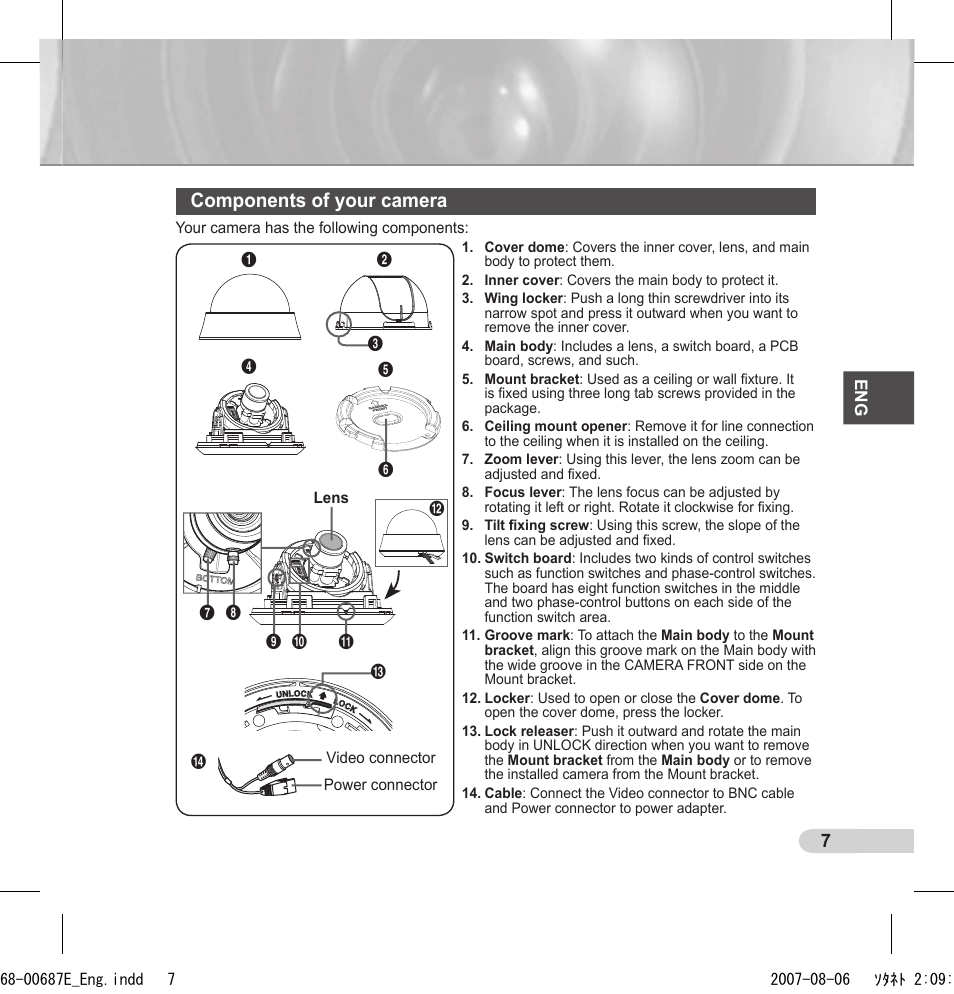 Components of your camera | Samsung SCC-B5354 User Manual | Page 7 / 53