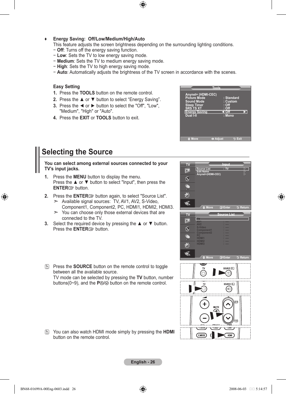 Selecting the source | Samsung BN68-01699A-00 User Manual | Page 28 / 44