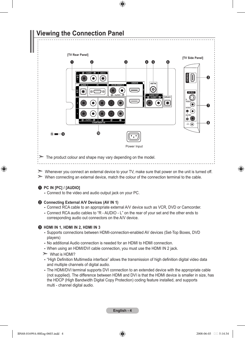 Viewing the connection panel | Samsung BN68-01699A-00 User Manual | Page 6 / 44