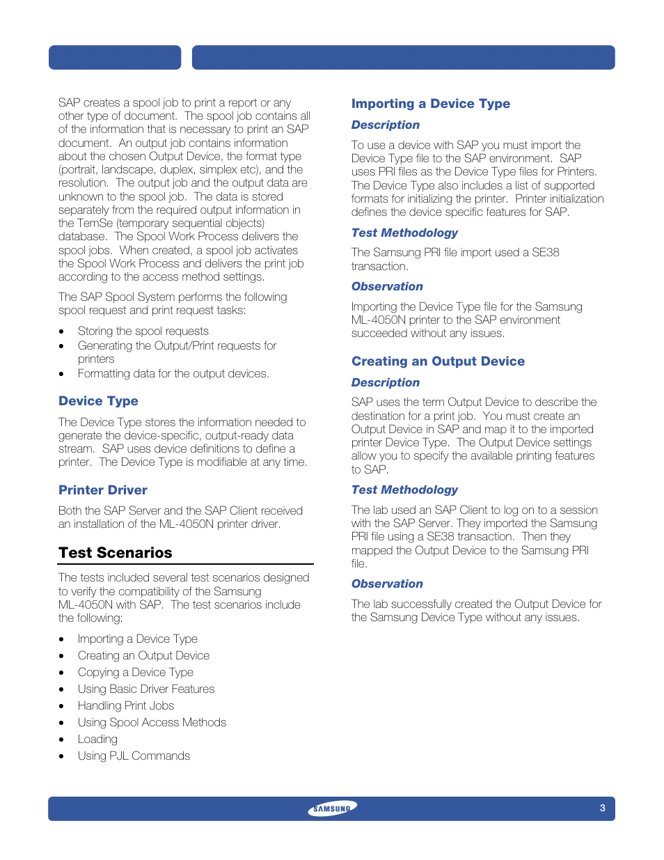 Test scenarios | Samsung ML-4050N User Manual | Page 3 / 6