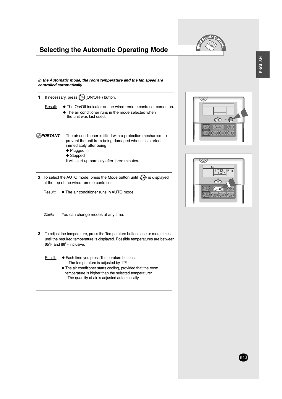 Selecting the automatic operating mode | Samsung ACC2400C User Manual | Page 13 / 70