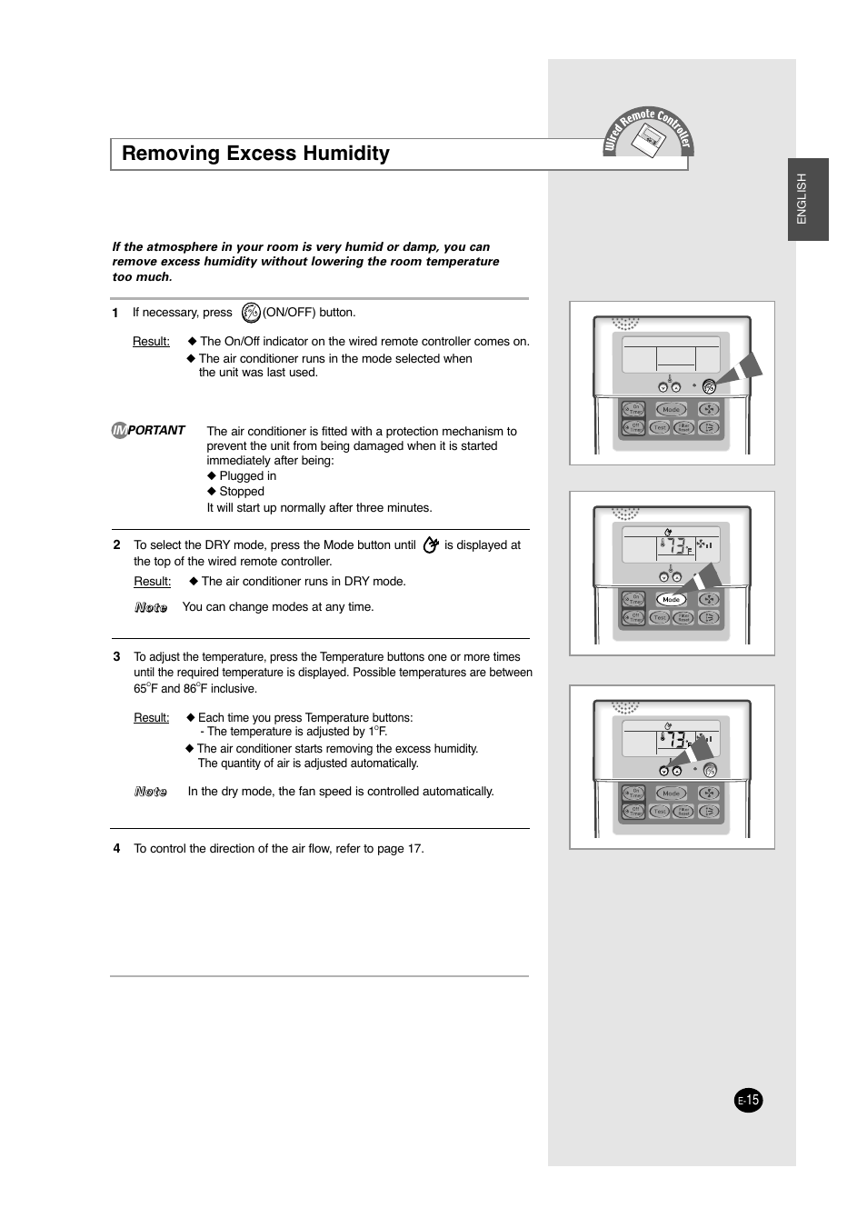 Removing excess humidity | Samsung ACC2400C User Manual | Page 15 / 70