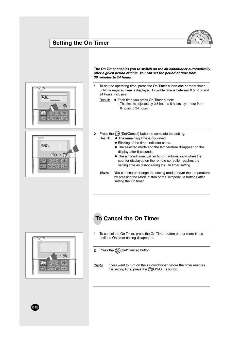 Setting the on timer | Samsung ACC2400C User Manual | Page 18 / 70