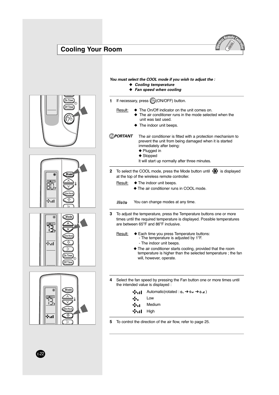 Cooling your room | Samsung ACC2400C User Manual | Page 22 / 70