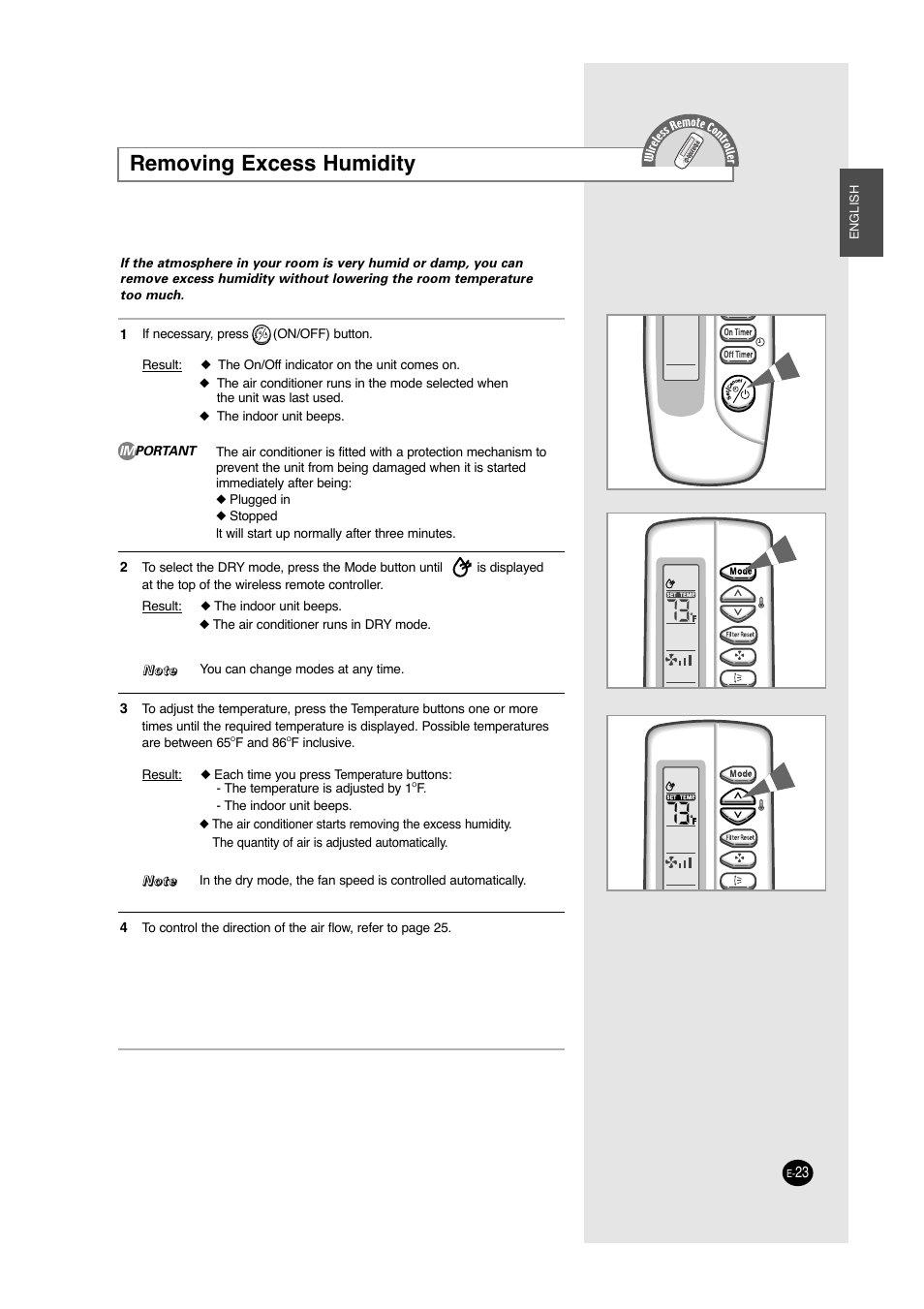 Removing excess humidity | Samsung ACC2400C User Manual | Page 23 / 70