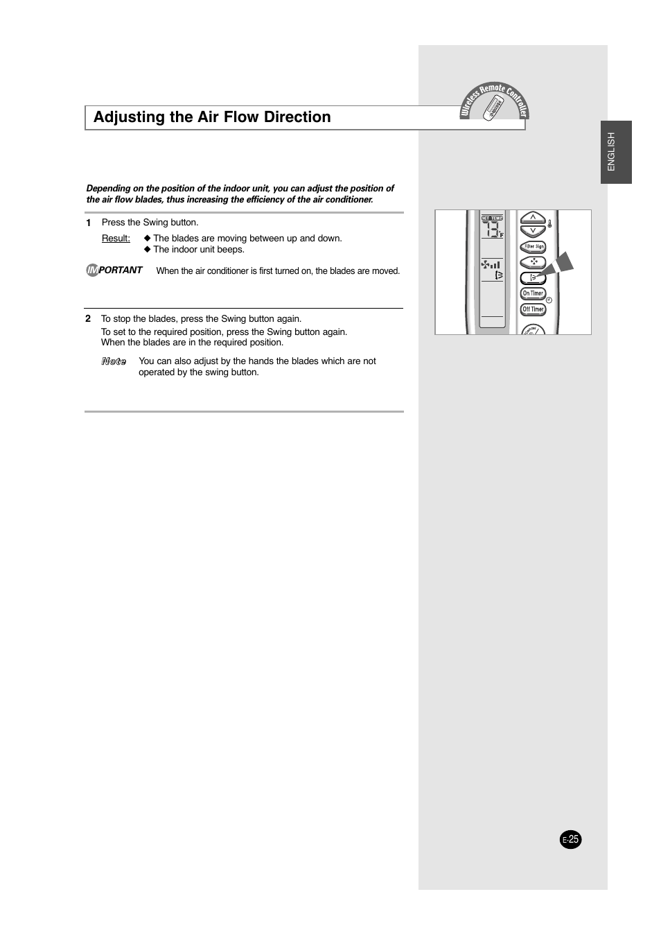 Adjusting the air flow direction | Samsung ACC2400C User Manual | Page 25 / 70