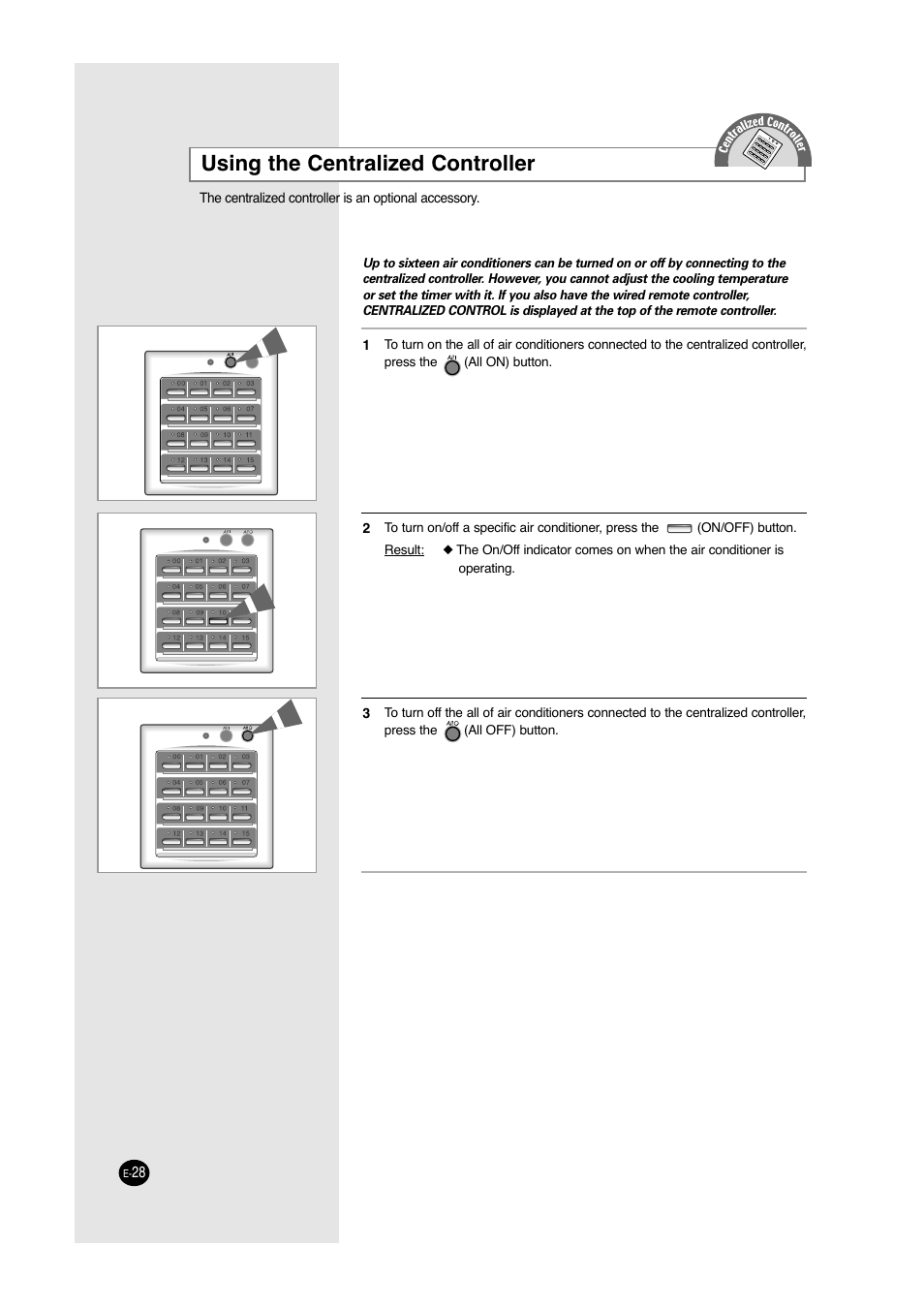 Using the centralized controller | Samsung ACC2400C User Manual | Page 28 / 70