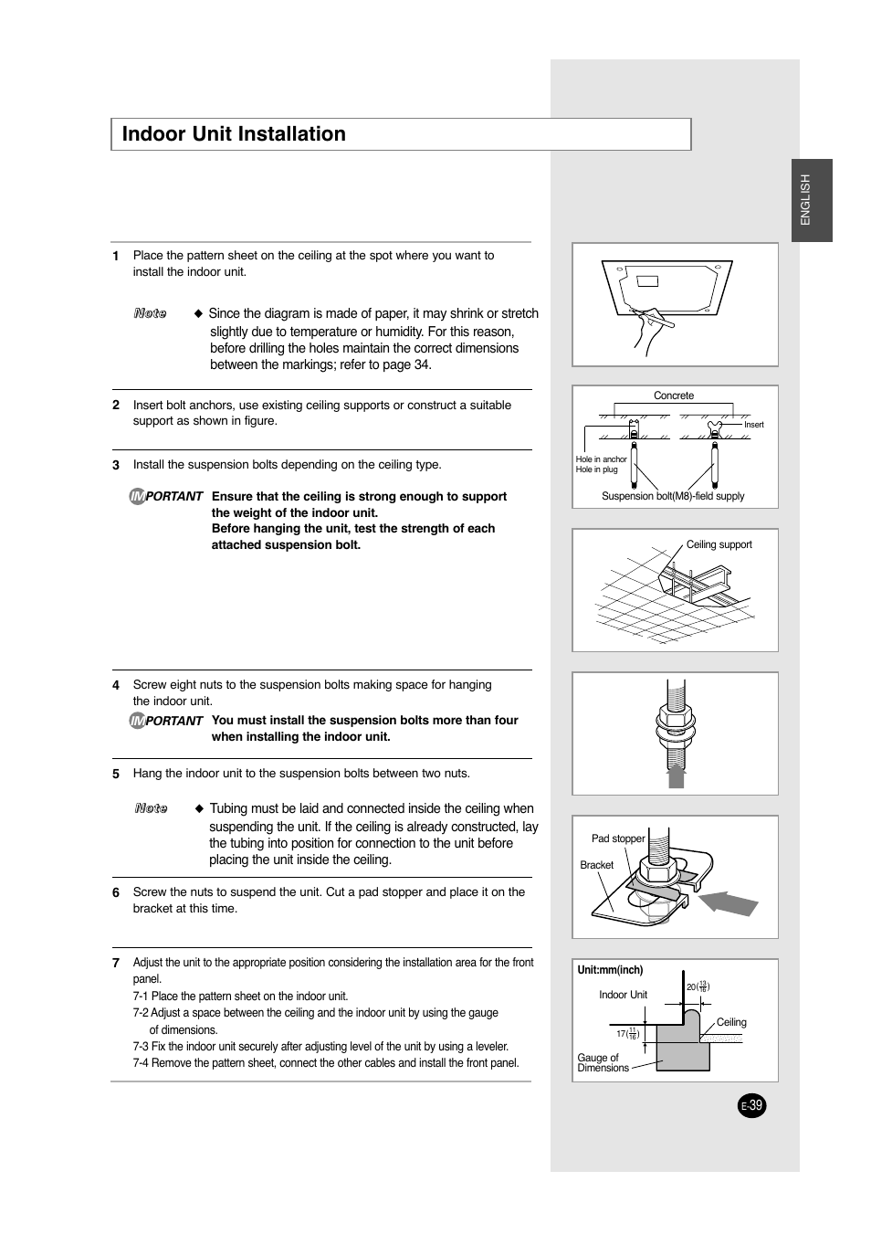 Indoor unit installation | Samsung ACC2400C User Manual | Page 39 / 70