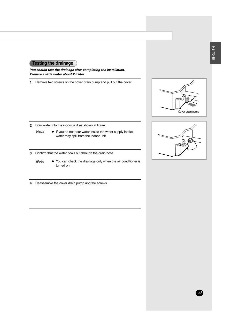 Testing the drainage | Samsung ACC2400C User Manual | Page 43 / 70