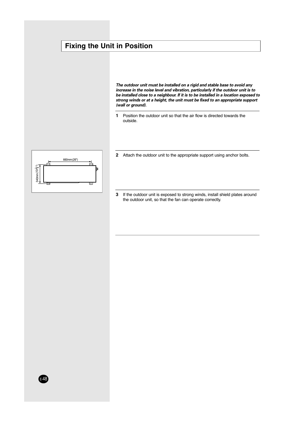 Fixing the unit in position | Samsung ACC2400C User Manual | Page 48 / 70