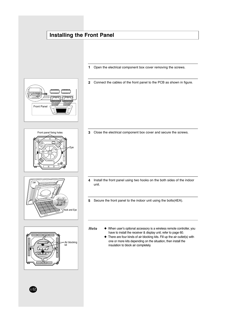 Installing the front panel | Samsung ACC2400C User Manual | Page 52 / 70