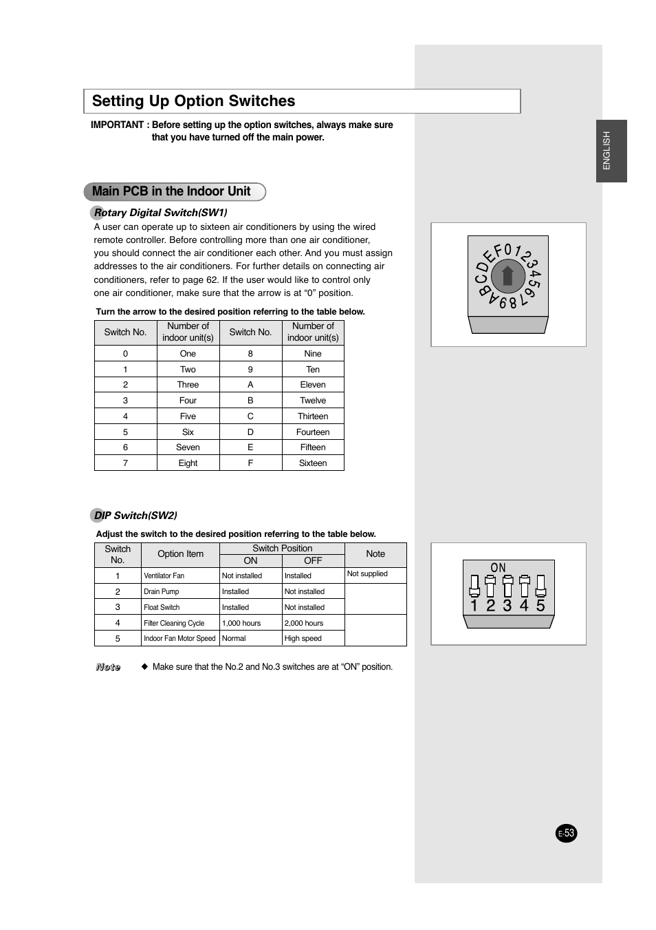 Setting up option switches, Main pcb in the indoor unit | Samsung ACC2400C User Manual | Page 53 / 70