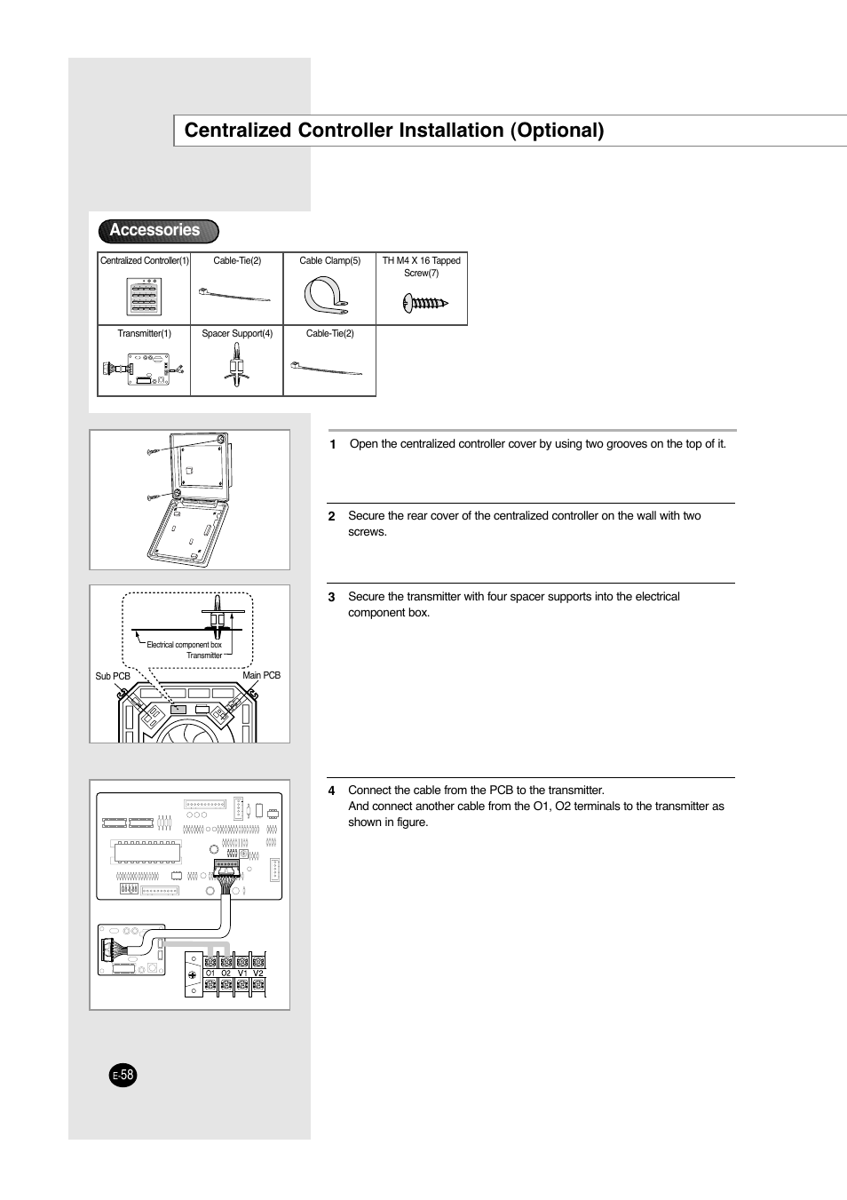 Centralized controller installation (optional), Accessories | Samsung ACC2400C User Manual | Page 58 / 70