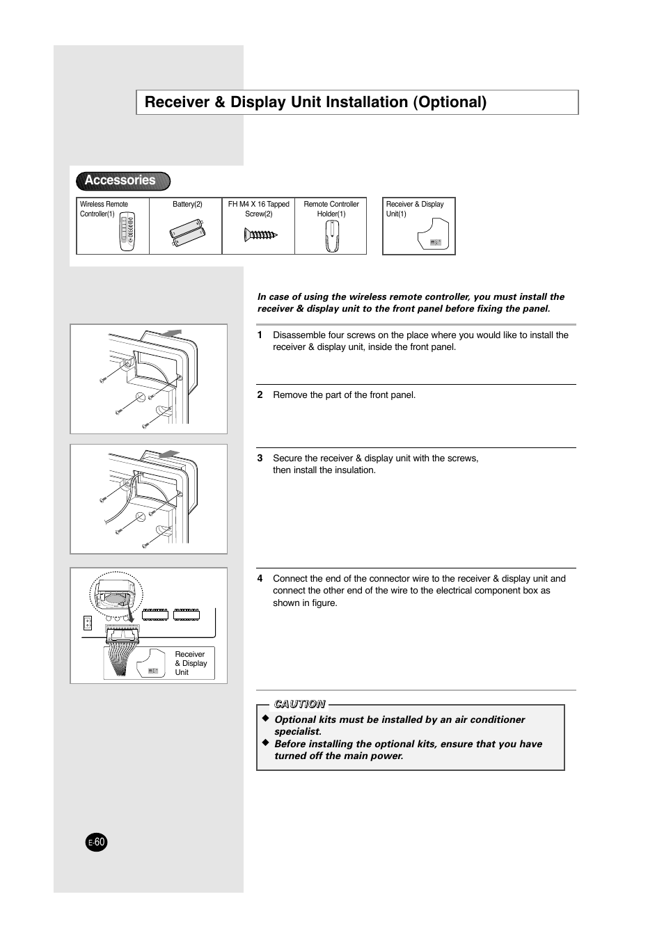 Receiver & display unit installation (optional), Accessories | Samsung ACC2400C User Manual | Page 60 / 70